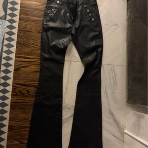 Ramy Brook Black Shiny Coated Jeans with Button Details